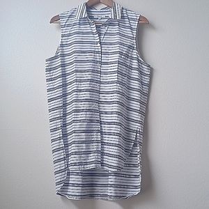 Madewell 100% Cotton Sleveless Blue White Striped Oxford Shirt Large